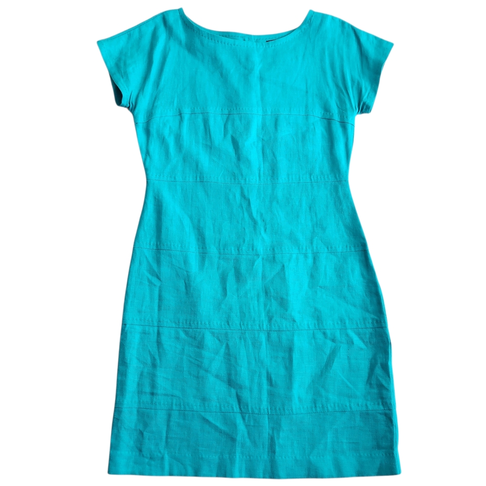 Banana Republic 100% Linen Button Back Midi Dress 8 Petite Green Elegant Resort